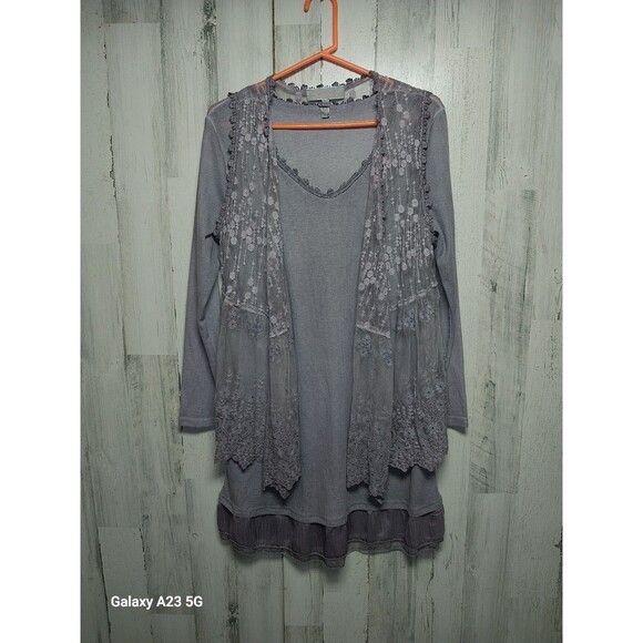 Pretty Angel Women’s Size L Layered Lace Embellished Tunic Top & Vest Lilac - Picture 1 of 9